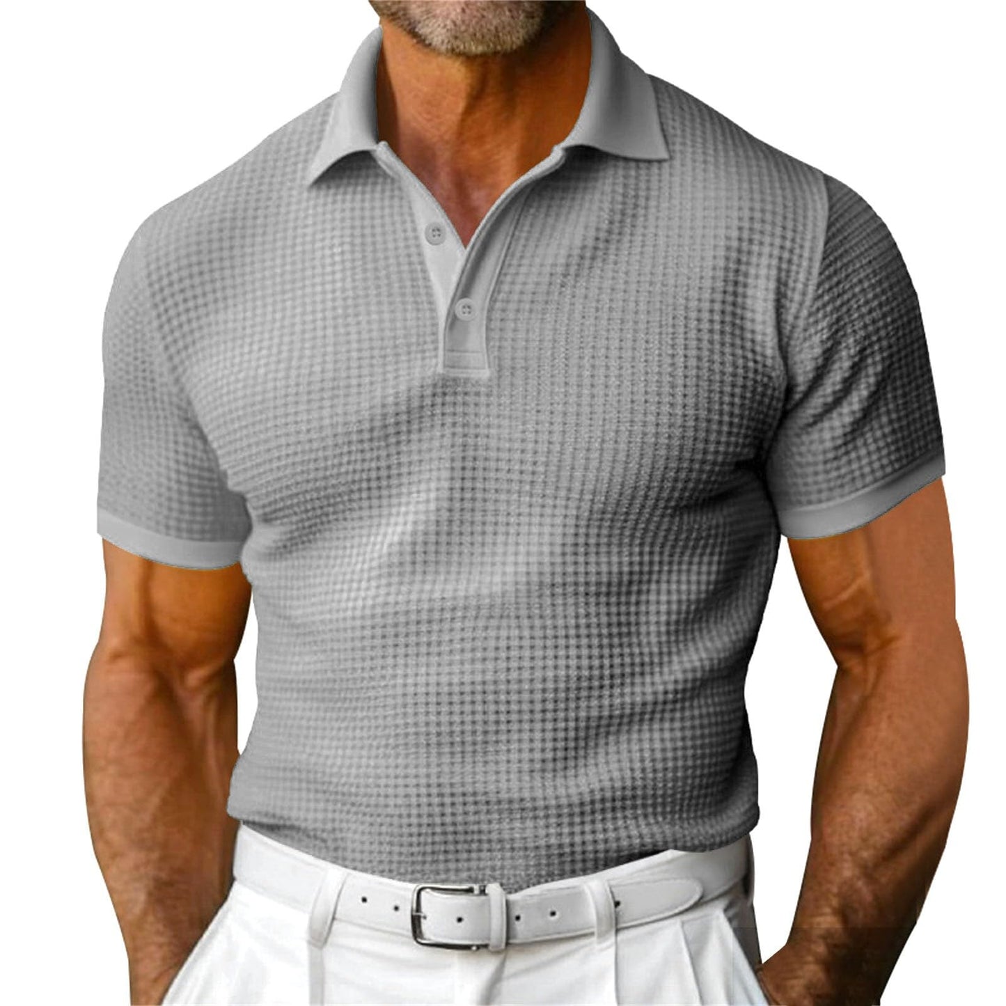 Waffle Short Sleeve Polo Shirt Men's Fashion Men Gym From House Gray 2XL