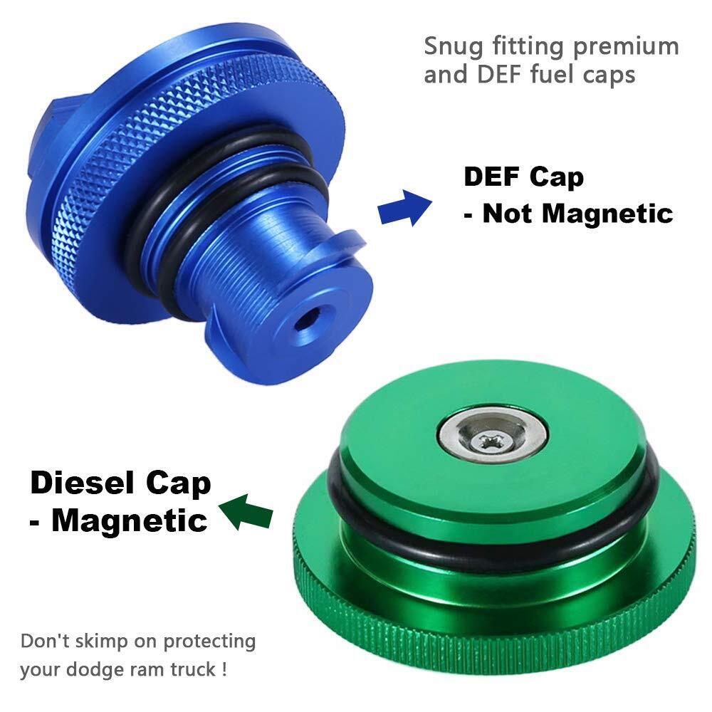 Fit 2013-2017 Dodge Ram Magnetic Aluminum Fuel Gas Caps & DEF Caps Blue Set Tools dealsniper-net