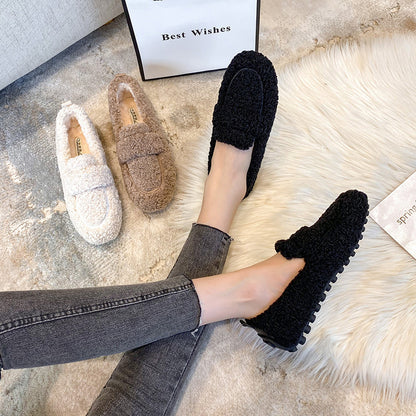Winter Plush Flats Shoes Ins Fashion Slip On Loafers Women null