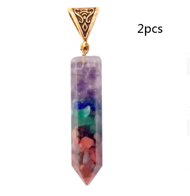 Seven Chakra Natural Crushed Stone Hexagon Column Necklace Aura Pendant Jewelry dealsniper-net Gold 2PCS