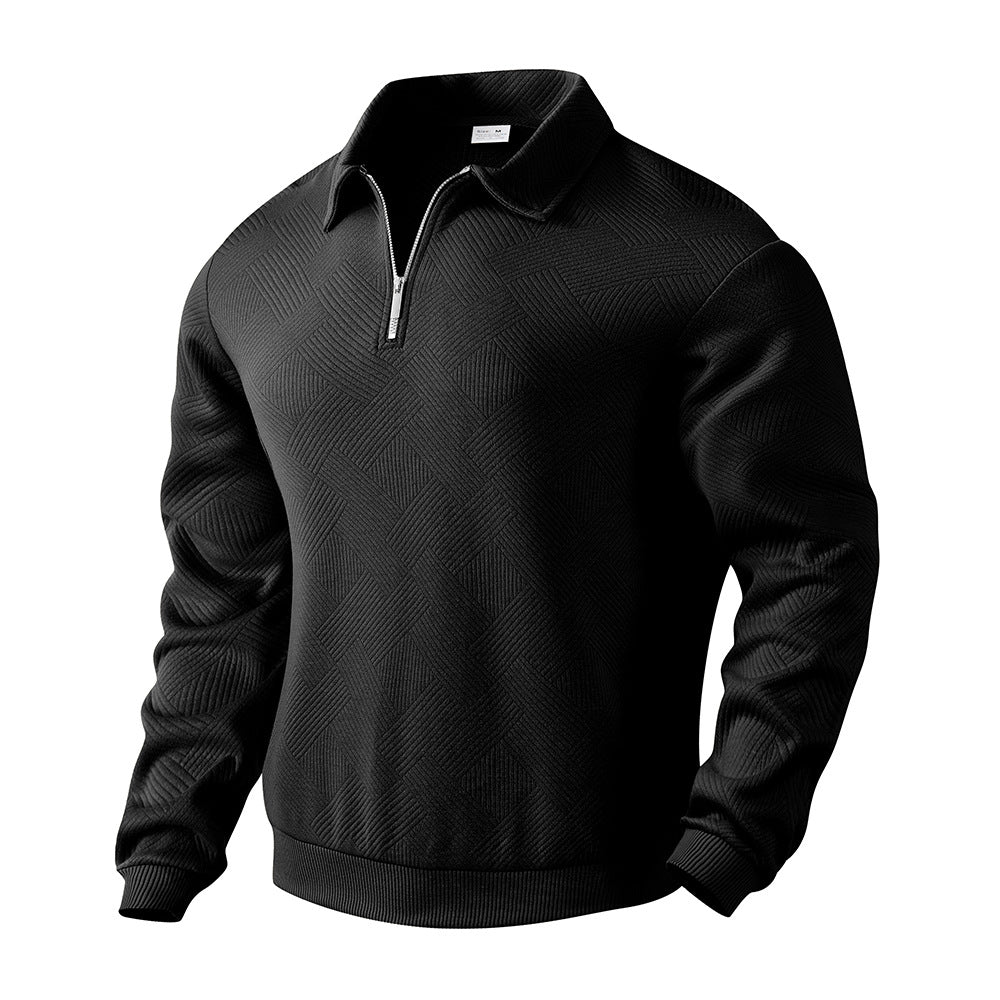 Lapel Jacquard Half-zipper Sweatshirt Fashion Solid Color Men DealSniper.net Black L