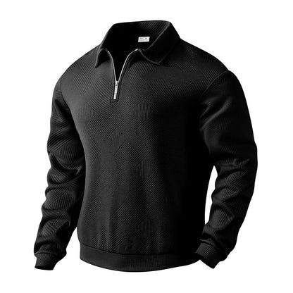 Lapel Jacquard Half-zipper Sweatshirt Fashion Solid Color Men DealSniper.net Black L
