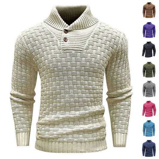 Men's Slim Turtleneck Sweater With Button Design Fashion