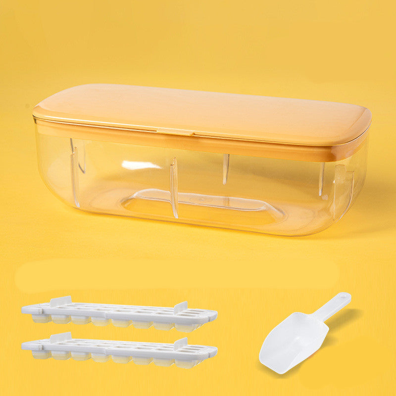 Ice Cube Tray With Storage Box Quick Demould Ice Cube Moulds Deals DealSniper.net Yellow Double layer