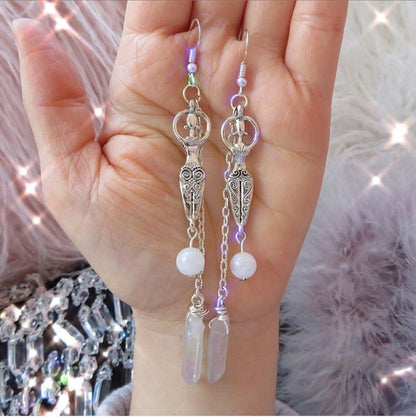 Moonstone And Angel Halo Quartz Wrap Earrings Jewelry dealsniper-net