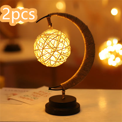 Led Moon Light Wrought Iron Ornament Light Star Shape Home Decor dealsniper-net Warm White Battery models Round ball 2PCS