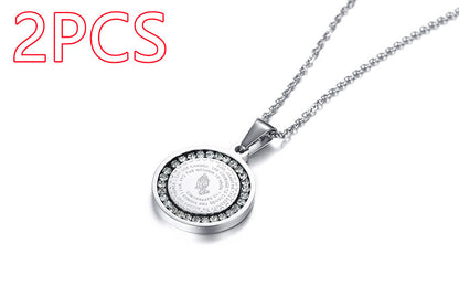 Stainless Steel Rhinestone Prayer English Scripture Pendant Jewelry dealsniper-net Silver 2PCS