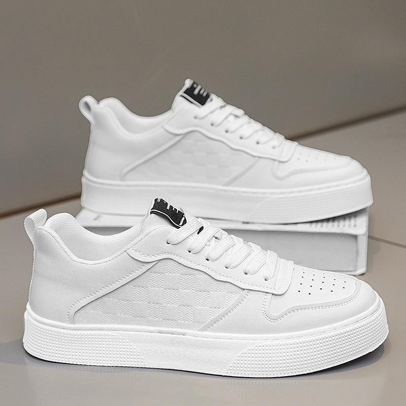Casual Lace-up Sneakers Men Fashion Breathable Plaid Flats Shoes Men DealSniper.net BT88 White Size39