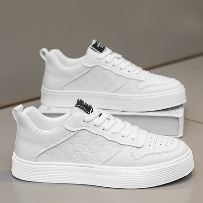 Casual Lace-up Sneakers Men Fashion Breathable Plaid Flats Shoes Men DealSniper.net BT88 White Size39