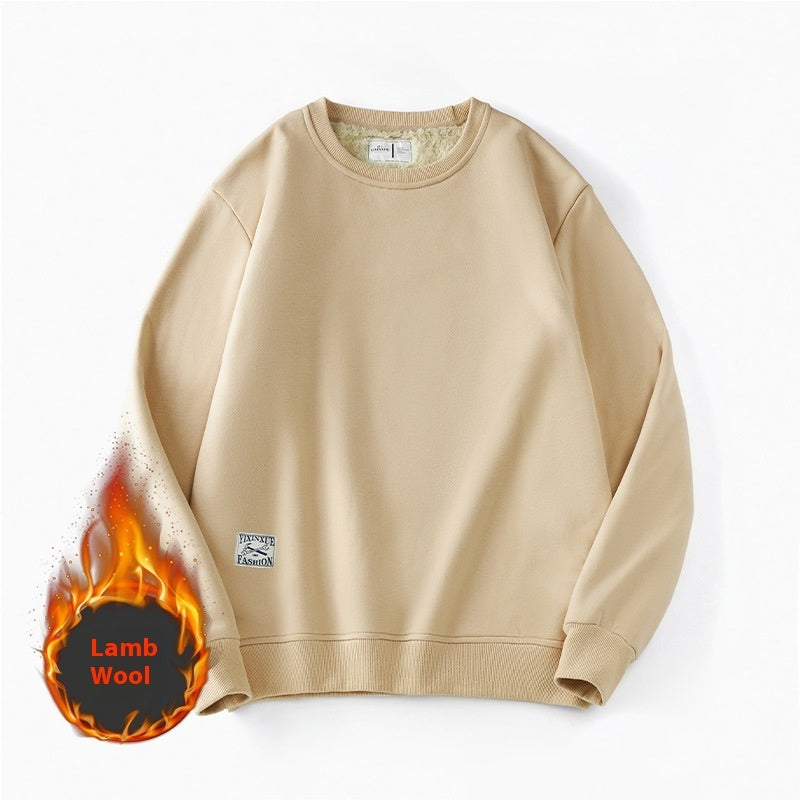 Winter Fleece Sweatshirt Warm Round Neck Pullover Top Men DealSniper.net Apricot 2XL
