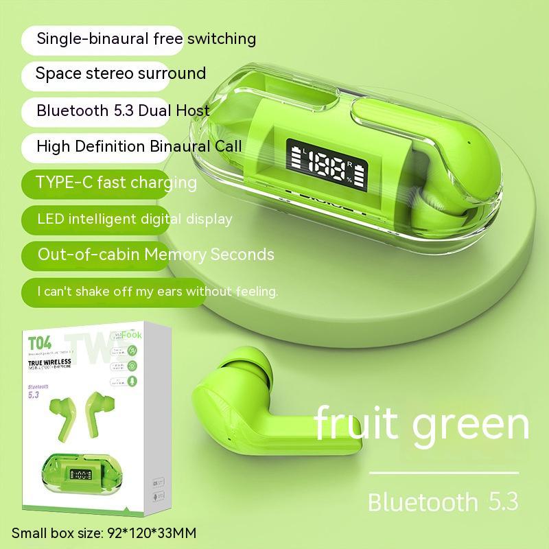 Wireless Digital Display Bilateral Stereo Transparent Headset Electronics dealsniper-net Neutral Boxed T04 Green