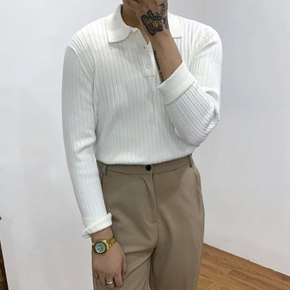 Lapel Texture Stretch Slim Knit Polo Shirt Men Polo Shirt Fashion Men DealSniper.net White L