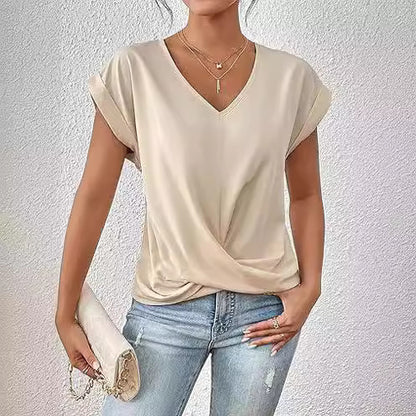 Fashion Short-sleeve T-shirt Summer Casual Irregular Knot Top For Women Women dealsniper-net Apricot L