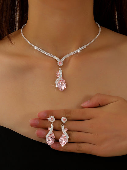 Cross-Border Jewelry Bridal Trendy Jewelry Peach Heart Crystal Jewelry Gym From House G430 pink