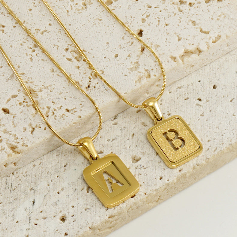 Alphabet Necklace 26 Letters Hollow Out Square 18K Necklace Fashion Jewelry Jewelry dealsniper-net