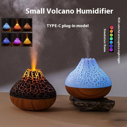 Volcano Humidifier Wood Grain Fog Mute Seven-color Ambience Light House dealsniper-net