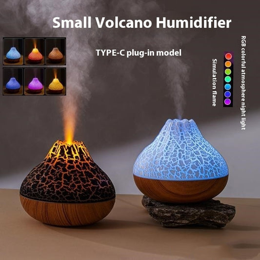 Volcano Humidifier Wood Grain Fog Mute Seven-color Ambience Light House dealsniper-net