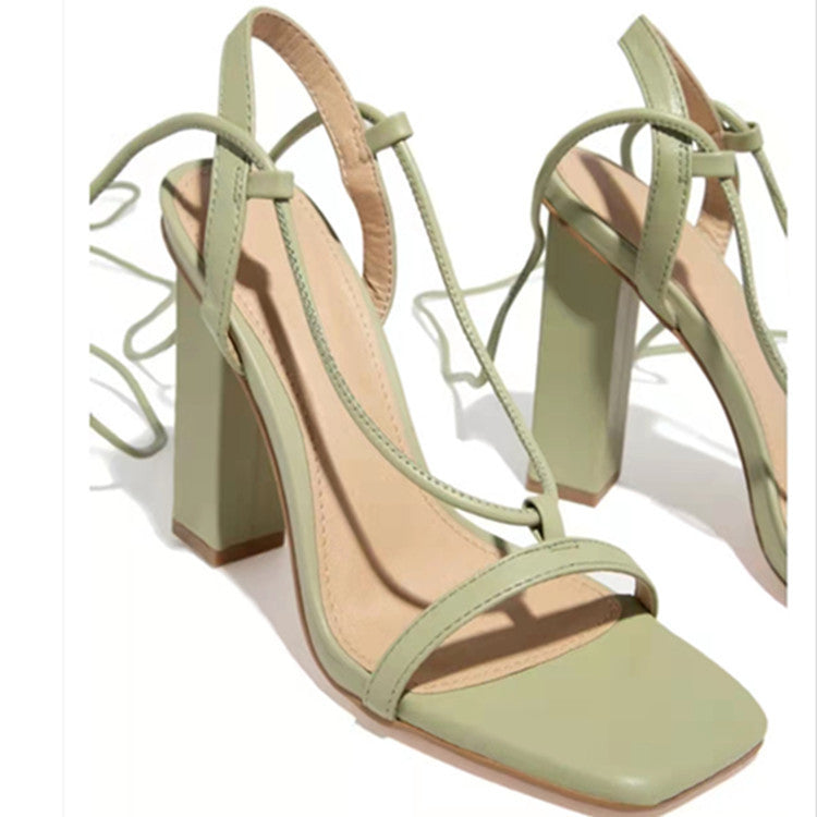 Women Shoes Square Toe Ankle Lace-Up Strappy Sandals Fashion Party Pumps Women DealSniper.net