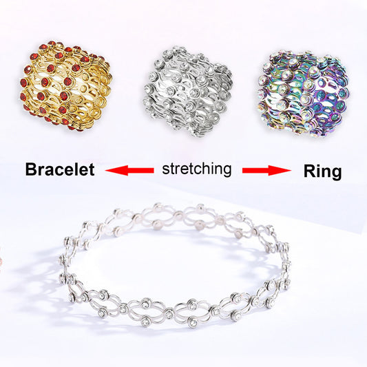 2 In 1 Folding Retractable Rings Bracelet Magic Rhinestone Jewelry dealsniper-net