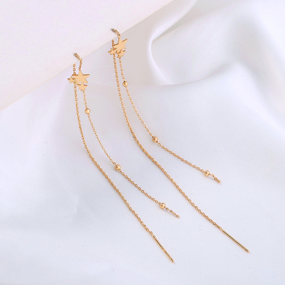 Gold Copper Five-pointed Star Long Tassel Ear Wire Jewelry dealsniper-net Gold