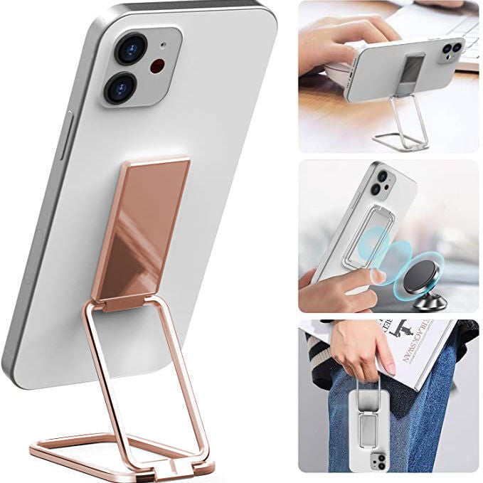 Foldable Mobile Phone Holder Ring Buckle Retractable Desktop CellPhone Stand Car Magnetic Bracket Office Accessories Phones dealsniper-net A Rose Gold Bagged