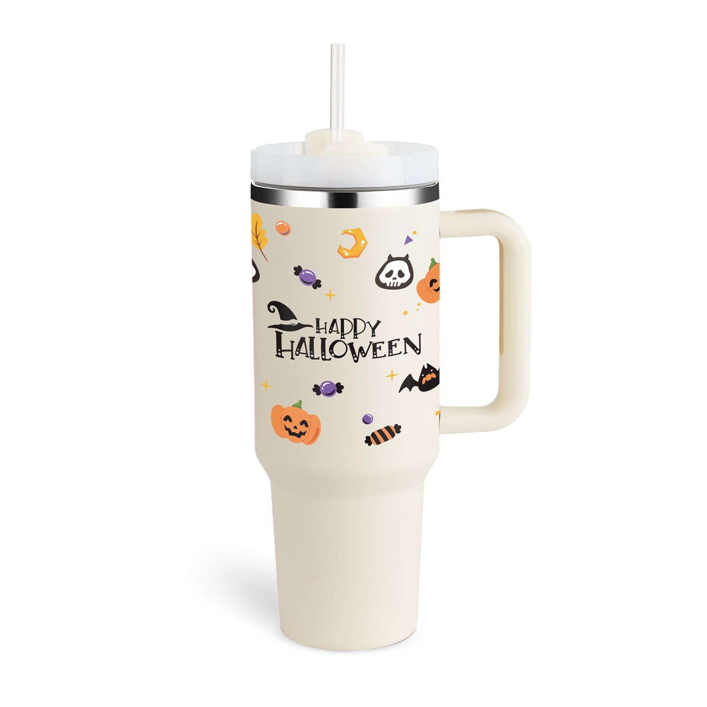 Valentines Day Gift Thermal Mug 40oz Straw Coffee Insulation Cup Holidays dealsniper-net Halloween Cream white 1200ML