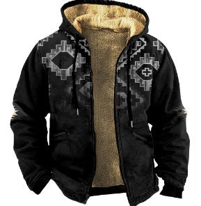 Men's Plaid Print Hooded Zip-Up Jacket Winter Coat Clothing