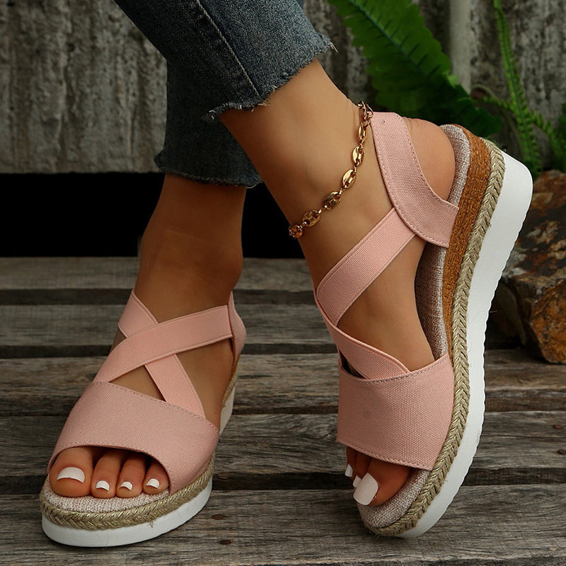 Wedge Sandals For Women Cross-strap Platform Gladiator Hemp Heel Shoes Summer Women DealSniper.net Pink 35