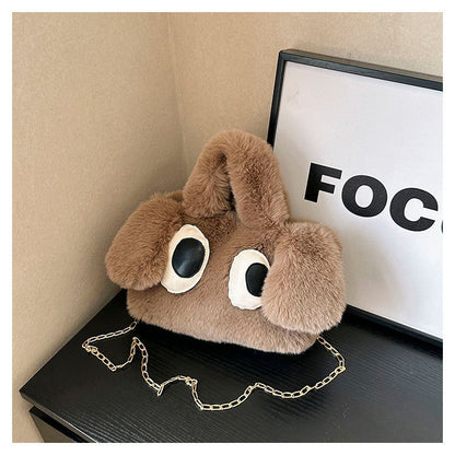 Cute Cartoon Big Eyes Dog Plush Bags For Women Women Gym From House Dark Brown