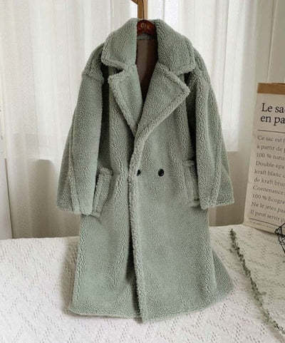 Lapel Lamb Fleece Coat With Pockets Faux Fur Coat