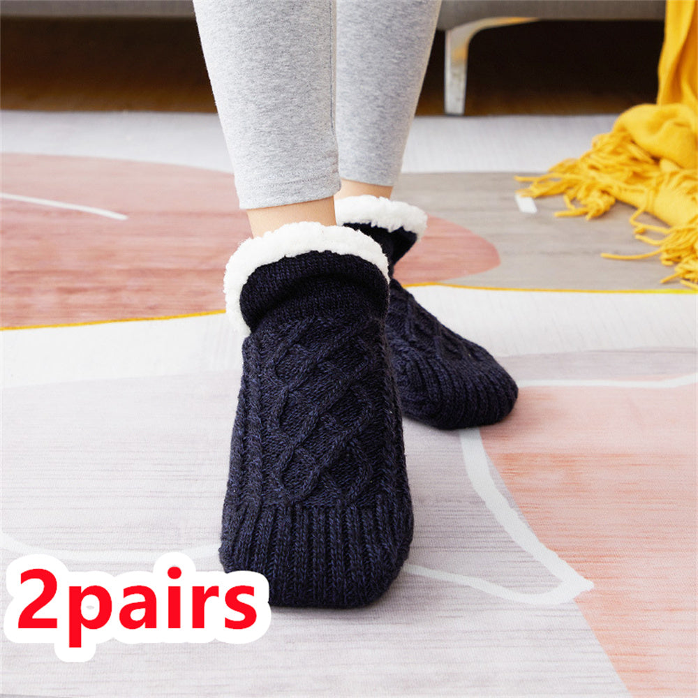 Winter Woolen Socks Women Thicken Warm Home Bedroom Socks Women dealsniper-net Black 35to39 2pairs