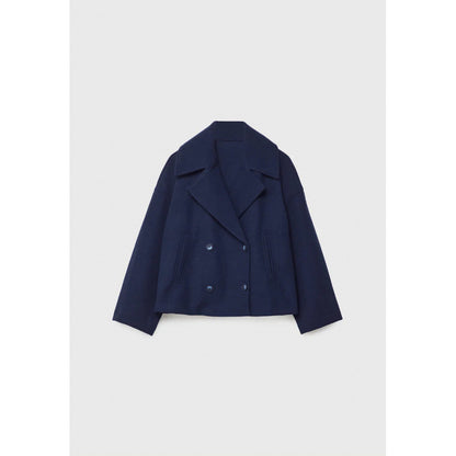 Ins Double-breasted Lapel Blazer Jacket Fashion Loose Woolen Women null Blue shirt with blue buttons 2XL