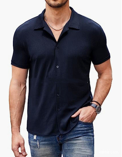Casual Collar Short Sleeve Polo Shirt With Button Men's Cotton Blend Shirt Men DealSniper.net Navy Blue 2XL
