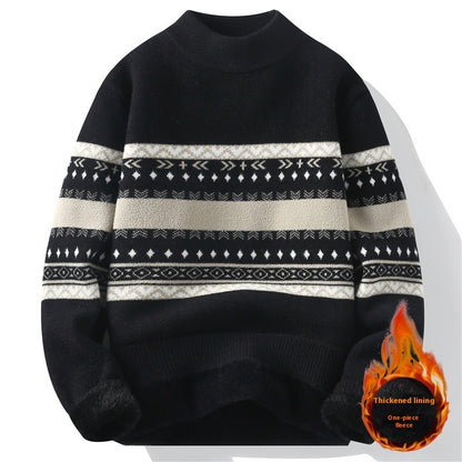 One-piece Velvet Sweater Men's Mock Neck Knitted Sweater Men dealsniper-net