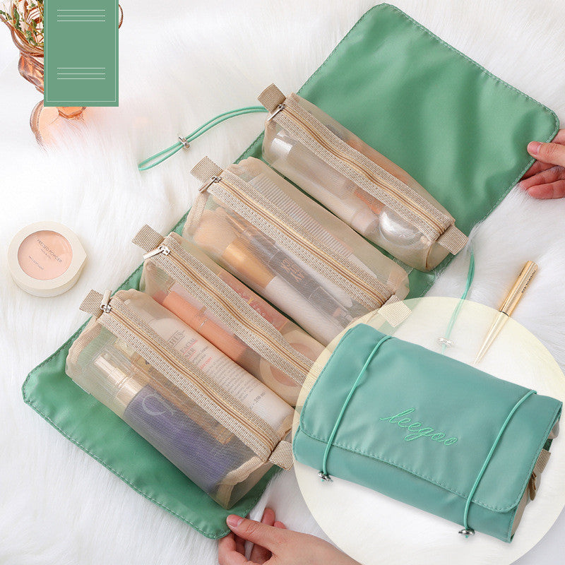 Four In One Mesh Cosmetic Foldable Carry On Toiletry Bag Deals DealSniper.net Green