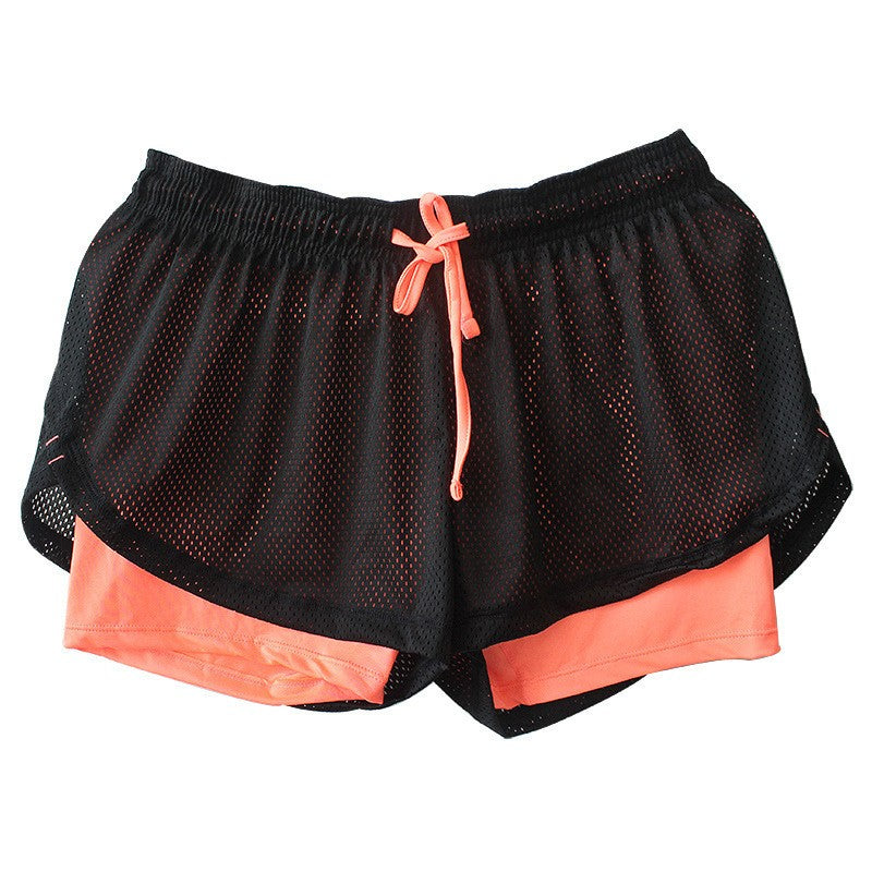 Trendy Versatile Faux Two-piece Women's Mesh Drawstring Women Gym From House Orange 2XL