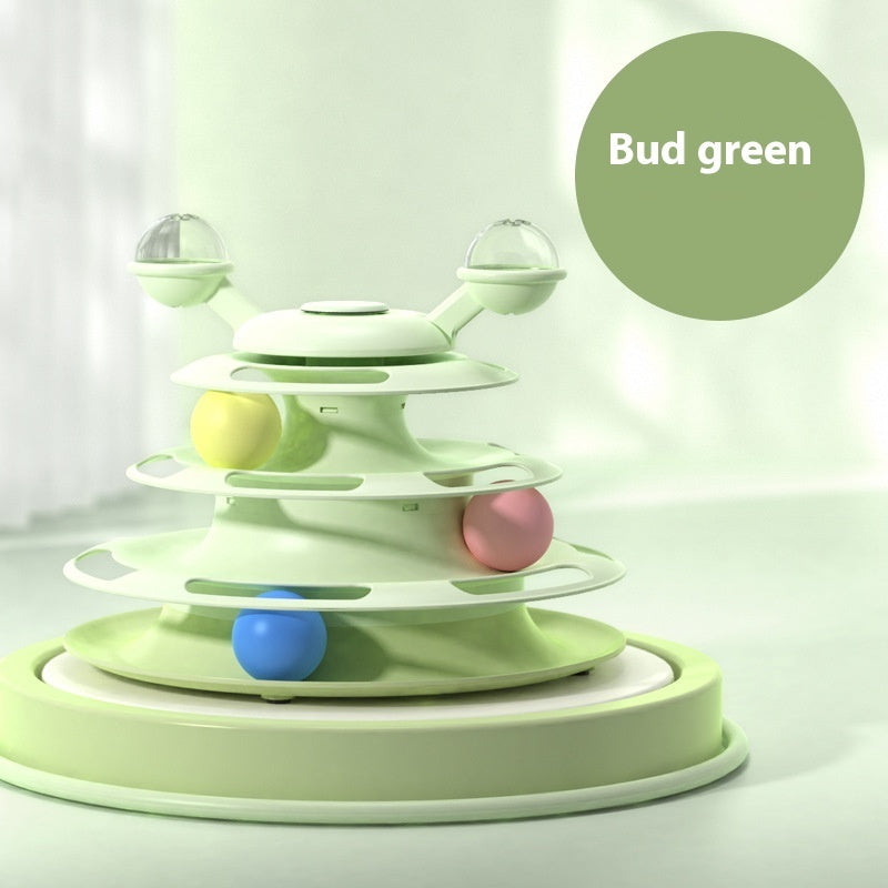 4 Levels Cat Toy Tower Turntable Roller Balls Toys Interactive Pets DealSniper.net Bud Green Box Packaging
