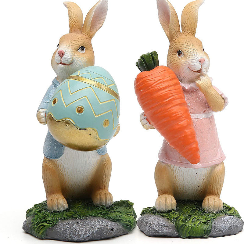 Rabbit Ornaments, Eggs, Carrot Branches, Crafts, Statues