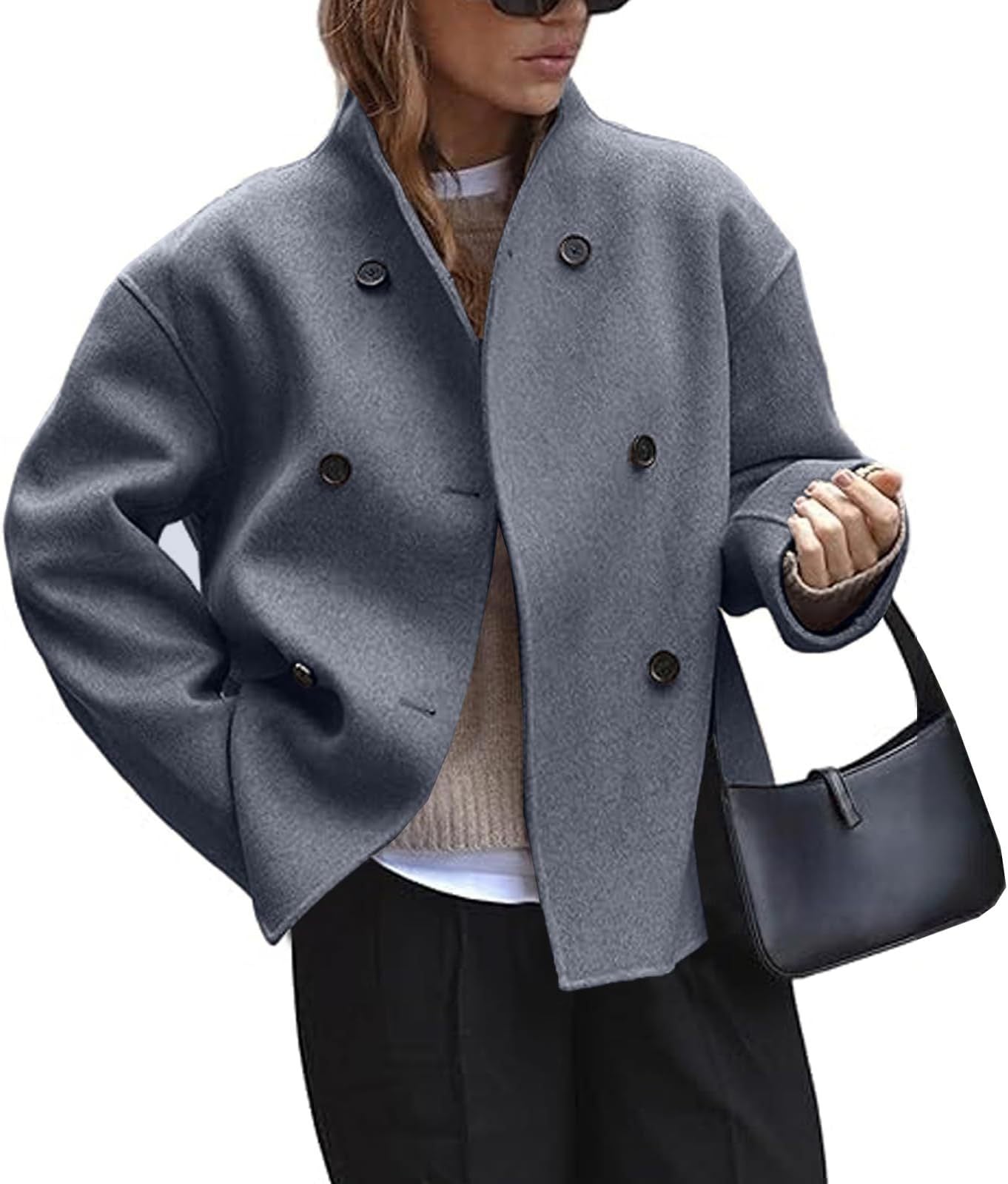 Fashion Three-row Button Short Plaids And Tweedst Coat Women DealSniper.net Gray L