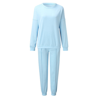 New Women's Loose Sports Casual Sweater Suit Women Gym From House Light Blue L
