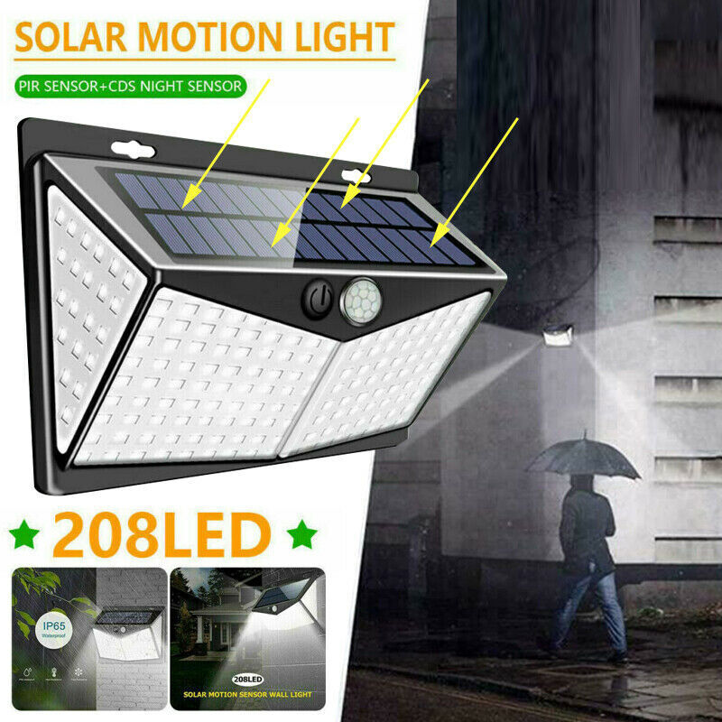 208 LED Solar Power Light Motion Sensor Outdoor Yard Garden Wall Lamp Waterproof Home dealsniper-net