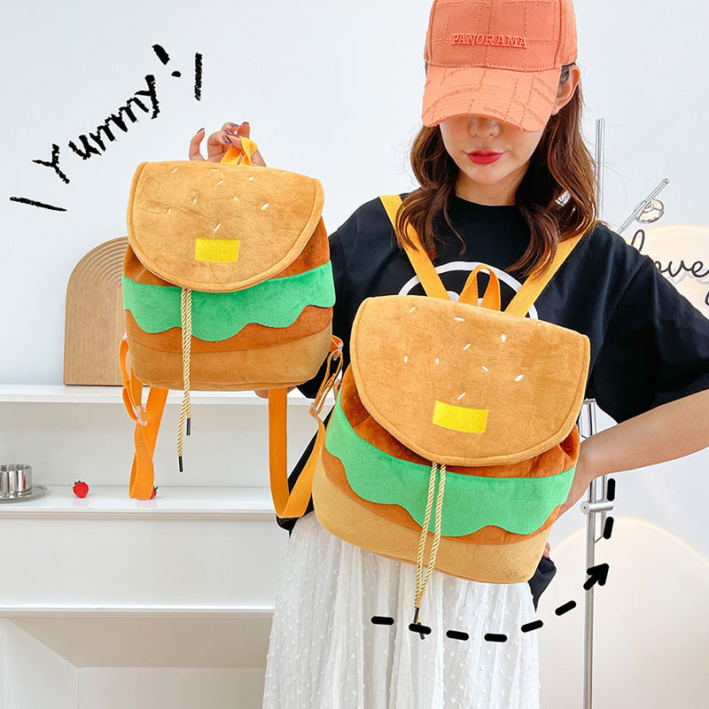 Cute Hamburger Plush Backpack Soft Cartoon Burger Plush Women dealsniper-net