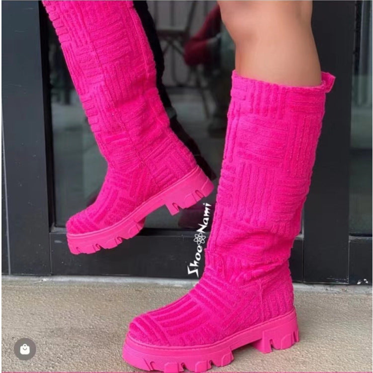 Mid Calf Boots Fashion Platform Western Boots Women