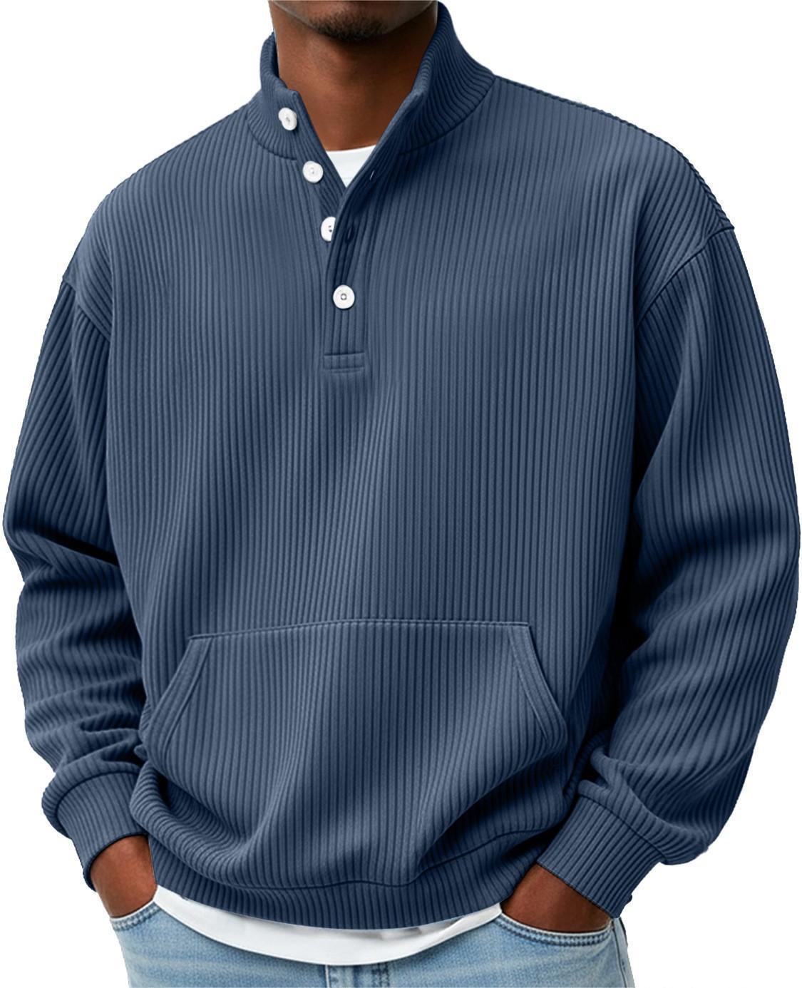 Mens Solid-Color Turtleneck Casual Long-Sleeve Polo Sweatshirt Men DealSniper.net Navy Blue 3XL