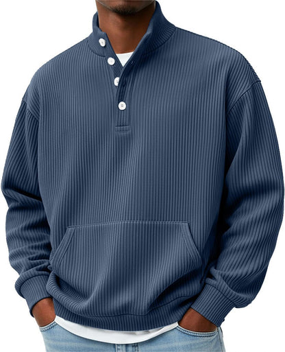 Mens Solid-Color Turtleneck Casual Long-Sleeve Polo Sweatshirt Men DealSniper.net Navy Blue 3XL