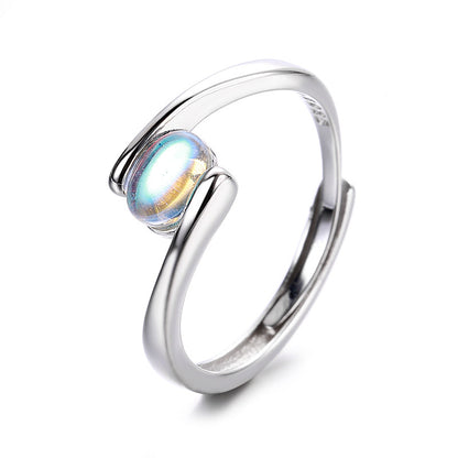 Temperament Spiral Pattern Blue Moonstone Ring Women Jewelry dealsniper-net Moonstone Ring Adjustable opening