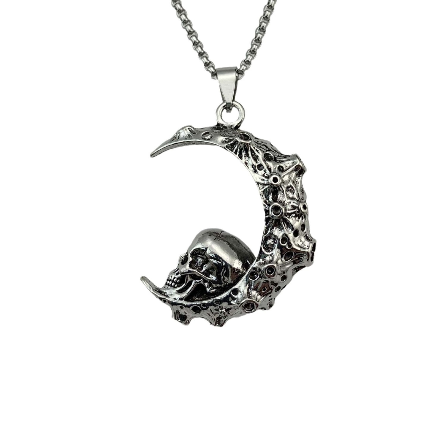 Big Stainless Steel 3D Moon Skull Pendant Biker Punk Jewelry dealsniper-net