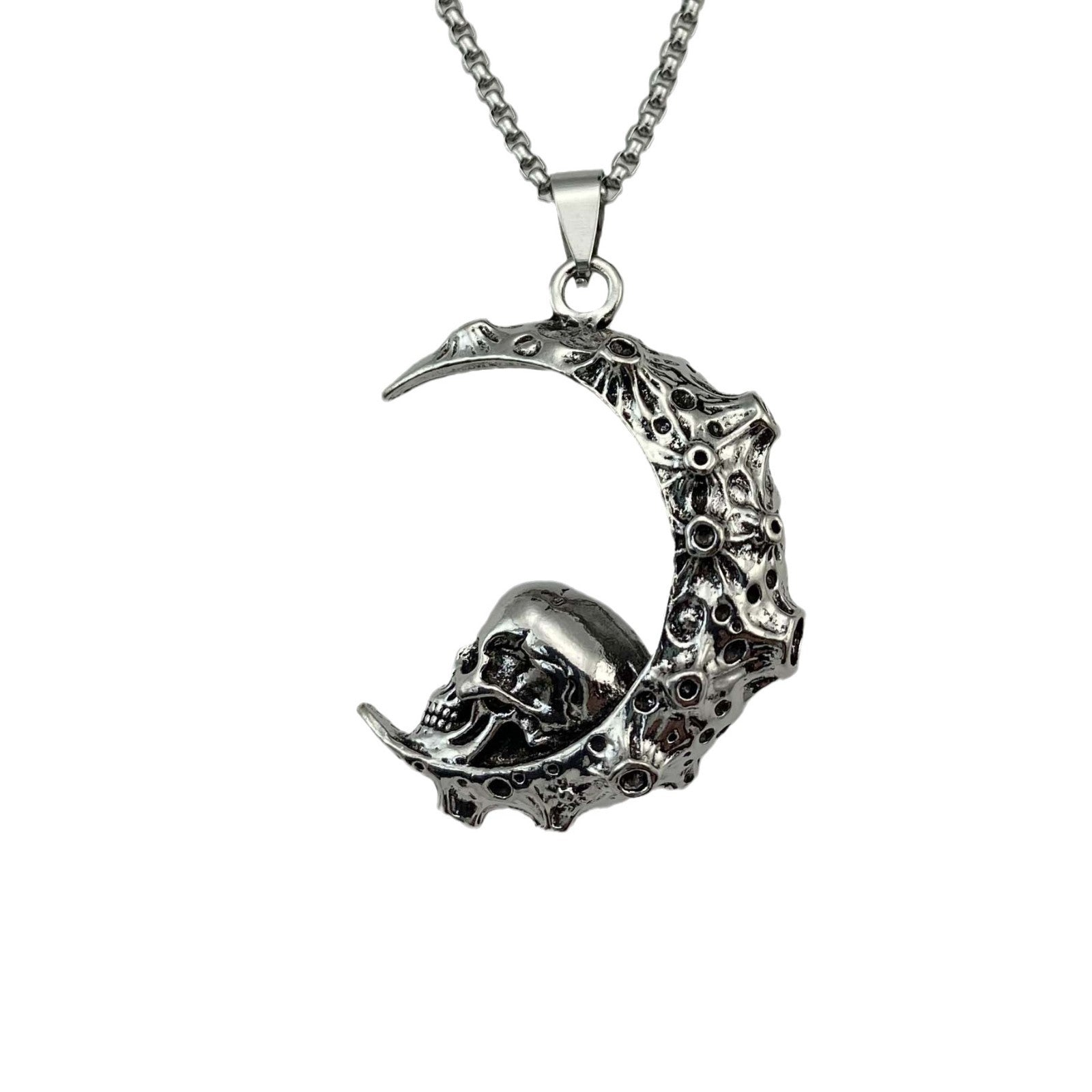 Big Stainless Steel 3D Moon Skull Pendant Biker Punk Jewelry dealsniper-net
