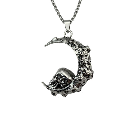 Big Stainless Steel 3D Moon Skull Pendant Biker Punk Jewelry dealsniper-net