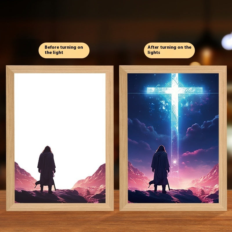 Jesus LED Light Painting Home Decoration Home Decor Gym From House Cross 4 8inch Rechargeable